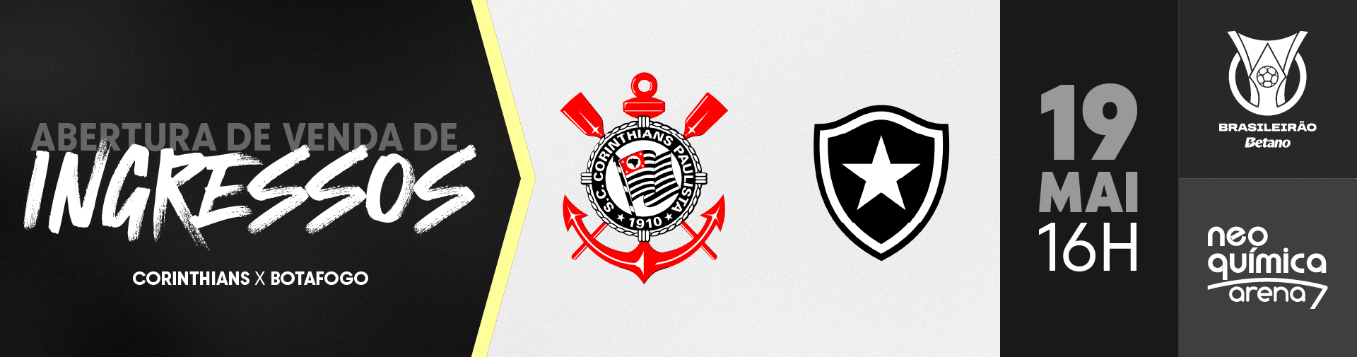 Ingressos: Corinthians x Botafogo (19/05) – Brasileirão 2024