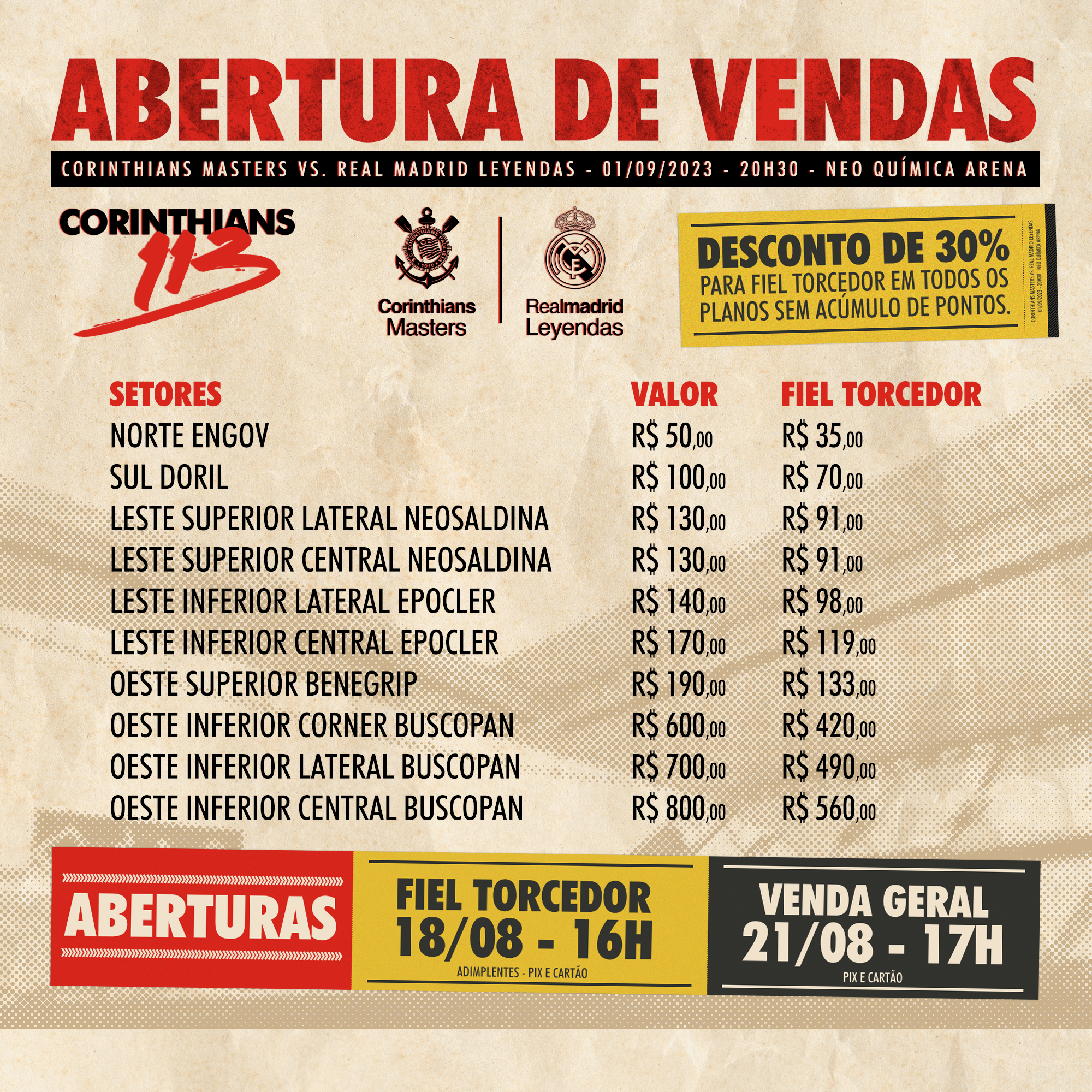 Corinthians Masters x Real Madrid Leyendas: relacionados, onde assistir e  atrações
