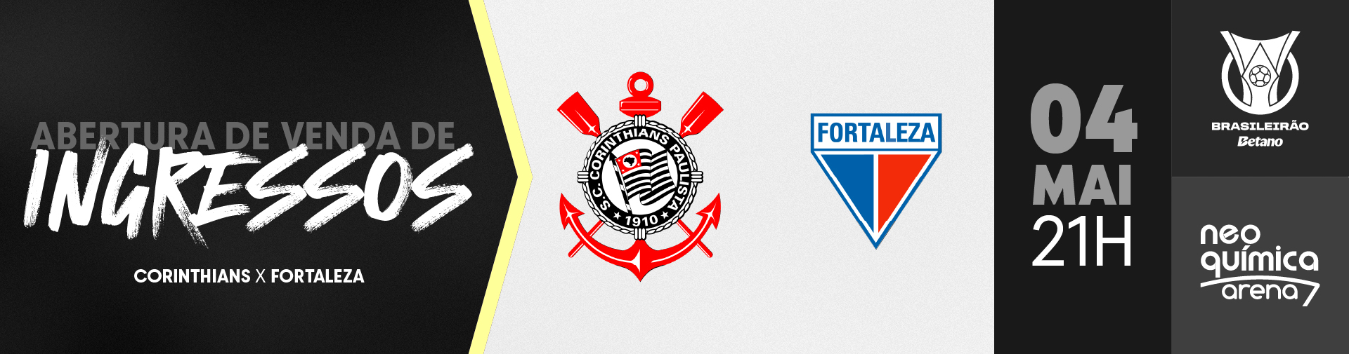 Ingressos: Corinthians x Fortaleza (04/05) – Brasileirão Betano 2024