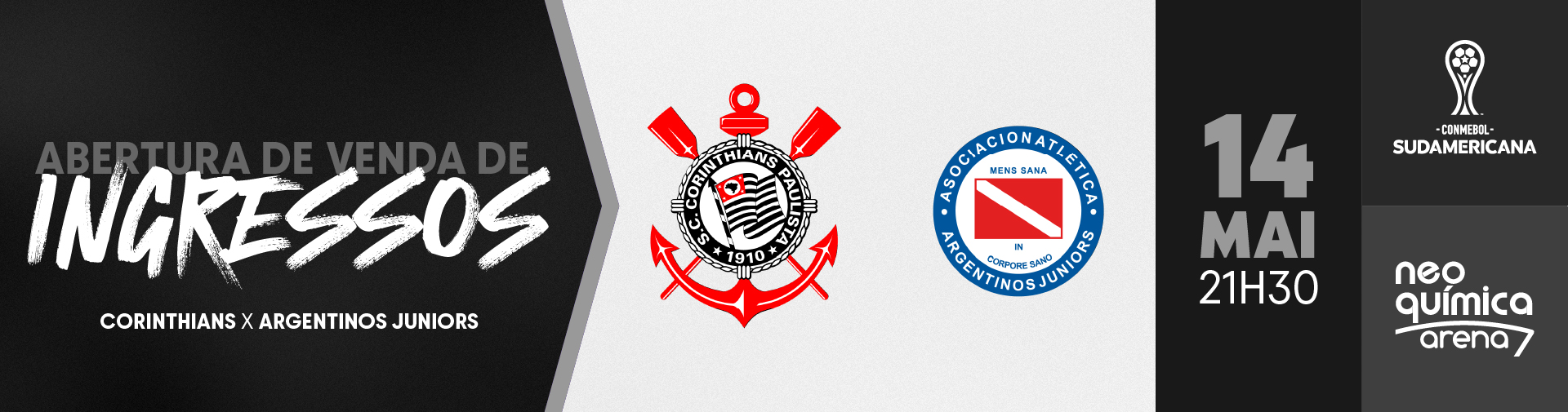 Ingressos: Corinthians x Argentinos Juniors-ARG (14/05) – CONMEBOL Sudamericana 2024